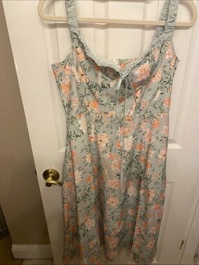 Amazon Light Blue Floral Midi Dress with Peach Flowers